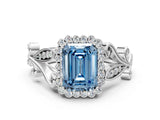 White gold Fancy Blue Emerald Cut Diamond Halo Ring with Vintage Split Shank and Four-Prong Setting_91