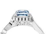 White gold Fancy Blue Emerald Cut Diamond Halo Ring with Vintage Split Shank and Four-Prong Setting_95