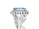 White gold Fancy Blue Emerald Cut Diamond Halo Ring with Vintage Split Shank and Four-Prong Setting_96