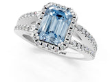 10K White Gold 3.55 Carat Blue VS1 Emerald Diamond Halo Split Shank Engagement Ring