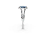 10K White Gold 3.55 Carat Blue VS1 Emerald Diamond Halo Split Shank Engagement Ring