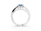10K White Gold 3.55 Carat Blue VS1 Emerald Diamond Halo Split Shank Engagement Ring