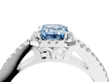 10K White Gold 3.55 Carat Blue VS1 Emerald Diamond Halo Split Shank Engagement Ring
