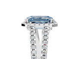 10K White Gold 3.55 Carat Blue VS1 Emerald Diamond Halo Split Shank Engagement Ring