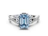 White gold Fancy Blue Emerald Cut Diamond  Halo Twist Band Solitaire Prong Setting Ring_13