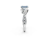 White gold Fancy Blue Emerald Cut Diamond  Halo Twist Band Solitaire Prong Setting Ring_15