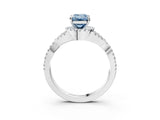 White gold Fancy Blue Emerald Cut Diamond  Halo Twist Band Solitaire Prong Setting Ring_16