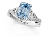 White gold Fancy Blue Emerald Cut Diamond  Halo Twist Band Solitaire Prong Setting Ring_51