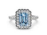 White gold Fancy Blue Emerald  Cut Diamond Milgrain Floral Halo Engagement Ring with Pavé Band_15