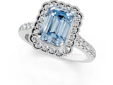 White gold Fancy Blue Emerald  Cut Diamond Milgrain Floral Halo Engagement Ring with Pavé Band_16