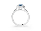 White gold Fancy Blue Emerald  Cut Diamond Milgrain Floral Halo Engagement Ring with Pavé Band_18
