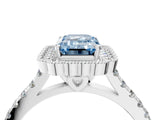 White gold Fancy Blue Emerald  Cut Diamond Milgrain Floral Halo Engagement Ring with Pavé Band_19