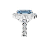 White gold Fancy Blue Emerald  Cut Diamond Milgrain Floral Halo Engagement Ring with Pavé Band_20