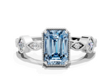 White gold Fancy Blue Emerald  Cut Diamond Milgrain Marquise Band with Prong Setting_3