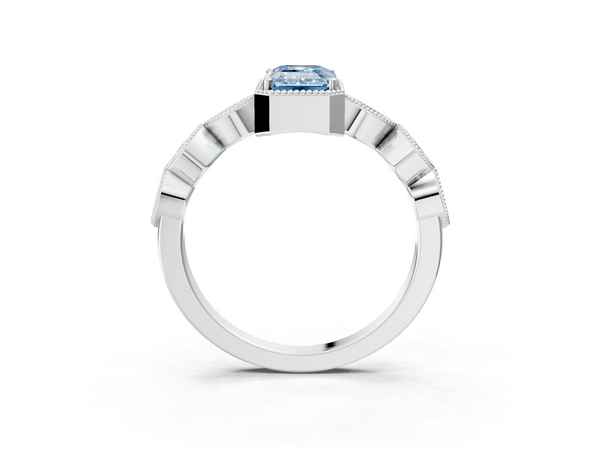 Platinum Fancy Blue Emerald  Cut Diamond Milgrain Marquise Band with Prong Setting