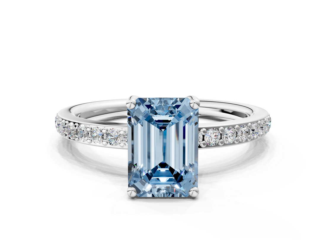 White gold Fancy Blue Emerald  Cut Diamond Pavé Band Ring with Four-Prong Setting_24