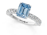 White gold Fancy Blue Emerald Cut Diamond Pavé Band Solitaire Ring with Prong Setting_86