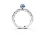 White gold Fancy Blue Emerald Cut Diamond Pavé Band Solitaire Ring with Prong Setting_88