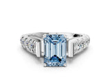White gold Fancy Blue Emerald  Cut Diamond Pavé Band Solitaire with Four-Prong Setting_15