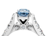 White gold Fancy Blue Emerald  Cut Diamond Pavé Band Solitaire with Four-Prong Setting_19