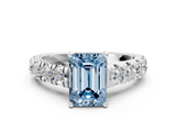 White gold Fancy Blue Emerald  Cut Diamond Pavé Band Solitaire with Four-Prong Setting_3