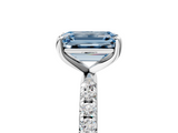 White gold Fancy Blue Emerald  Cut Diamond Pavé Band Solitaire with Four-Prong Setting_8
