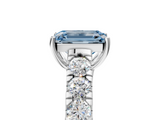 White gold Fancy Blue Emerald  Cut Diamond Pavé Band Solitaire with Four-Prong Setting_8