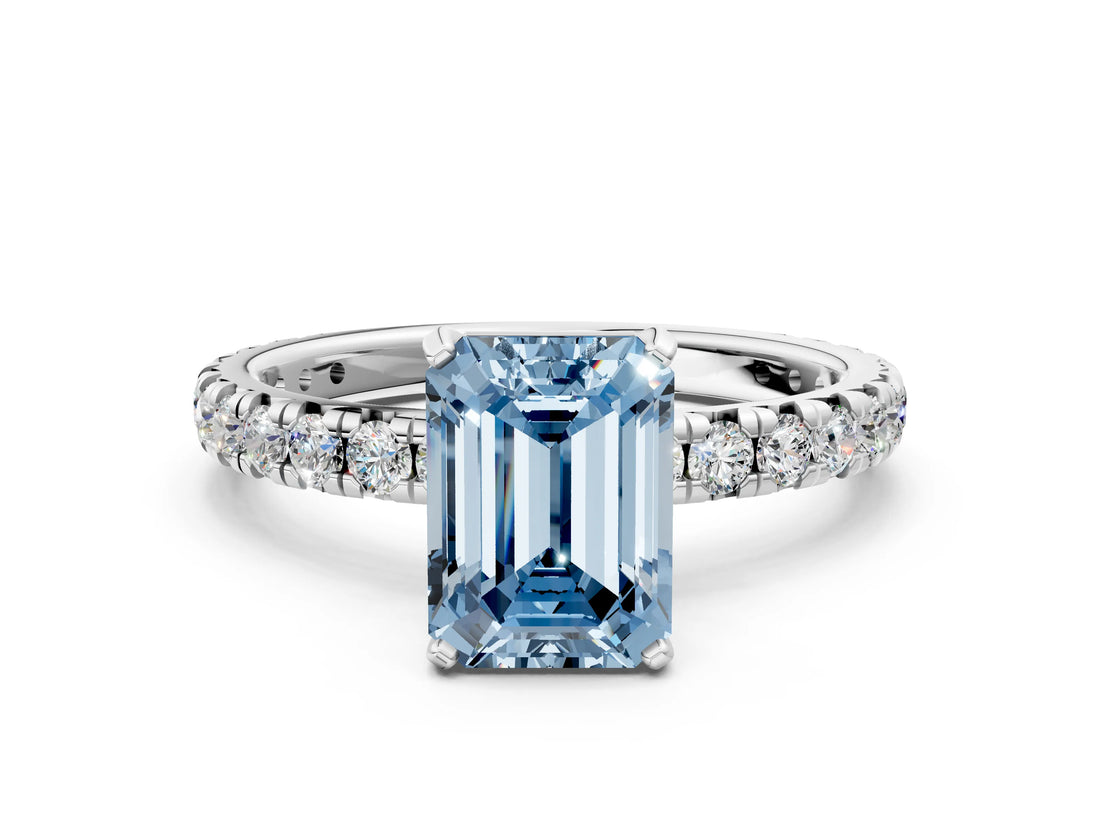 White gold Fancy Blue Emerald  Cut Diamond Pavé Band with Four-Prong Setting_13