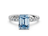 White gold Fancy Blue Emerald  Cut Diamond Pavé Band with Four-Prong Setting_13