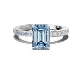 White gold Fancy Blue Emerald Cut Diamond Pavé Engagement Ring with Round  Accents and Prong Setting_90