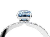White gold Fancy Blue Emerald Cut Diamond Pavé Engagement Ring with Round  Accents and Prong Setting_94