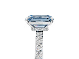 White gold Fancy Blue Emerald Cut Diamond Pavé Engagement Ring with Round  Accents and Prong Setting_95