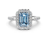 White gold Fancy Blue Emerald Cut Diamond Pavé Halo Ring with Four-Prong Setting_48