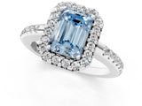 White gold Fancy Blue Emerald Cut Diamond Pavé Halo Ring with Four-Prong Setting_49