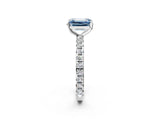 White gold Fancy Blue Emerald Cut Diamond Pavé Solitaire Ring with Round Band and Prong Setting_15
