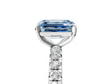 White gold Fancy Blue Emerald Cut Diamond Pavé Solitaire Ring with Round Band and Prong Setting_18