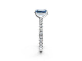 White gold Fancy Blue Emerald Cut Diamond Pavé Solitaire Ring with Round Band and Prong Setting_39