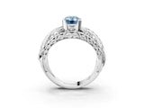 White gold Fancy Blue Emerald Cut Diamond Pave Art Deco Split Shank Ring with Four-Prong Setting_3