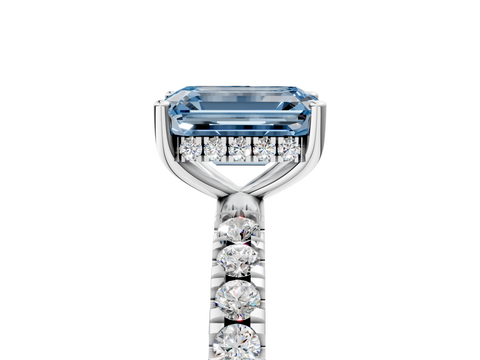 White gold Fancy Blue Emerald  Cut Diamond Pave Band Solitaire Ring with Four-Prong Setting_29