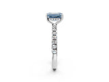White gold Fancy Blue Emerald Cut Diamond Pave Band Solitaire Ring with Round  and Prong Setting_149