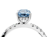 White gold Fancy Blue Emerald Cut Diamond Pave Band Solitaire Ring with Round  and Prong Setting_150