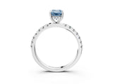 White gold Fancy Blue Emerald Cut Diamond Pave Band Solitaire Ring with Round  and Prong Setting_150