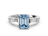 White gold Fancy Blue Emerald  Cut Diamond Ring with Baguette Side Stones, Channel Set Band, and Four-Prong Setting_3