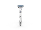 White gold Fancy Blue Emerald  Cut Diamond Ring with Baguette Side Stones, Channel Set Band, and Four-Prong Setting_5
