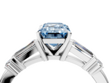 White gold Fancy Blue Emerald  Cut Diamond Ring with Baguette Side Stones, Channel Set Band, and Four-Prong Setting_7