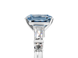 White gold Fancy Blue Emerald  Cut Diamond Ring with Baguette Side Stones, Channel Set Band, and Four-Prong Setting_8