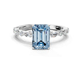 White gold Fancy Blue Emerald Cut Diamond Ring with Marquise and Round  Side Stones and Four-Prong Setting_76