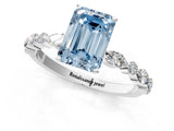 White gold Fancy Blue Emerald Cut Diamond Ring with Marquise and Round  Side Stones and Four-Prong Setting_77