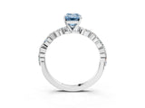 White gold Fancy Blue Emerald Cut Diamond Ring with Marquise and Round  Side Stones and Four-Prong Setting_79