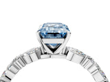 White gold Fancy Blue Emerald Cut Diamond Ring with Marquise and Round  Side Stones and Four-Prong Setting_80